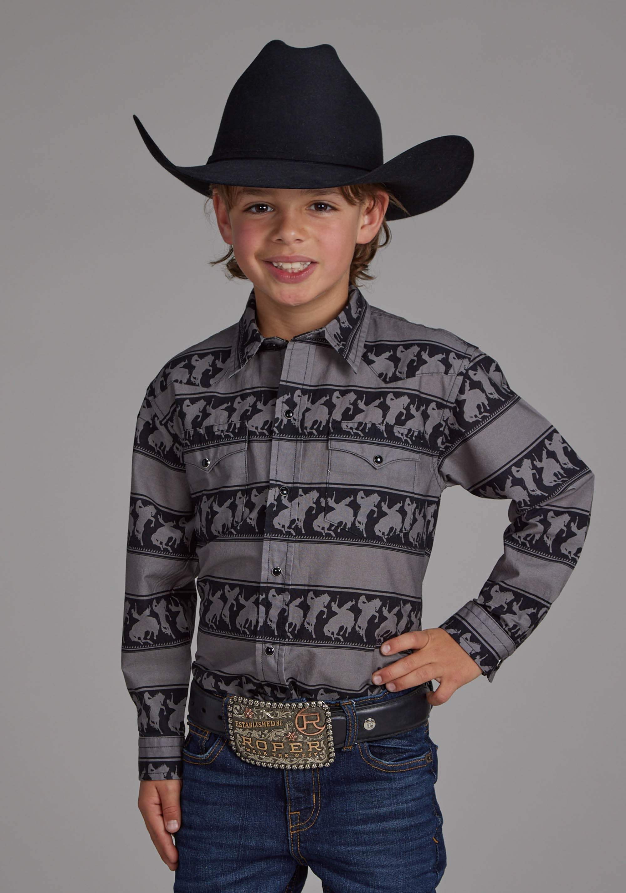 Roper Boys Horizontal Rodeo Stripe Long Sleeve Button Western Shirt - Roper - Flyclothing LLC