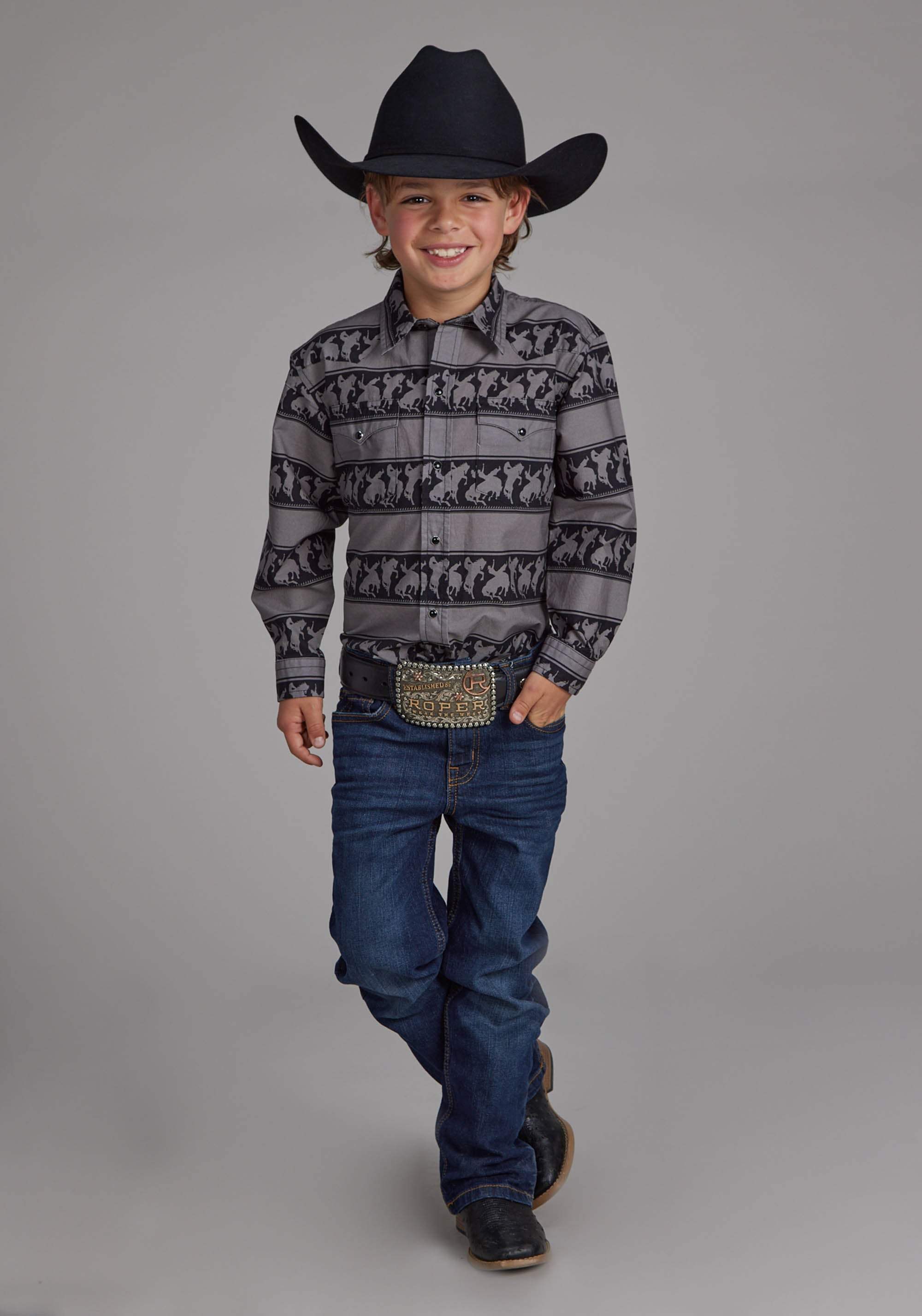 Roper Boys Horizontal Rodeo Stripe Long Sleeve Button Western Shirt - Roper - Flyclothing LLC
