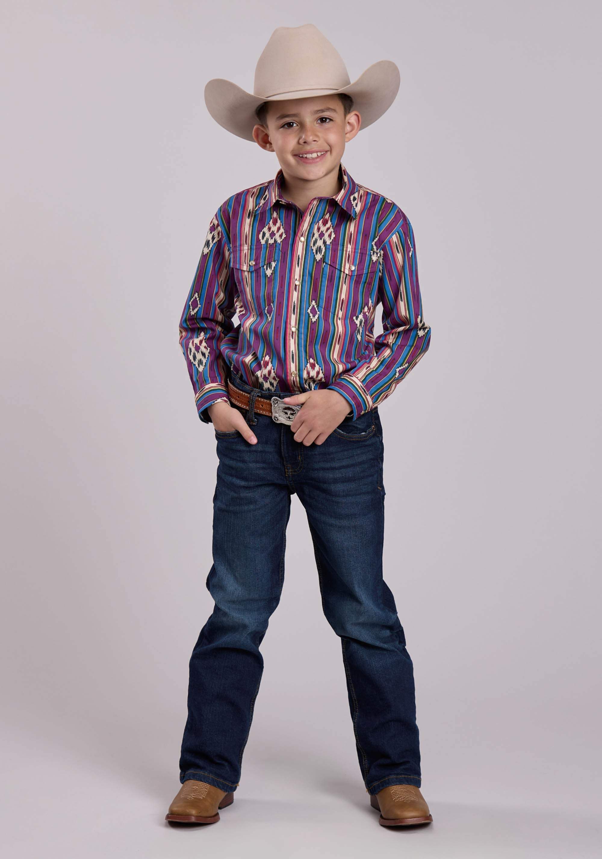 Roper Boys Long Sleeve Snap Vintage Stripe Western Shirt - Roper - Flyclothing LLC