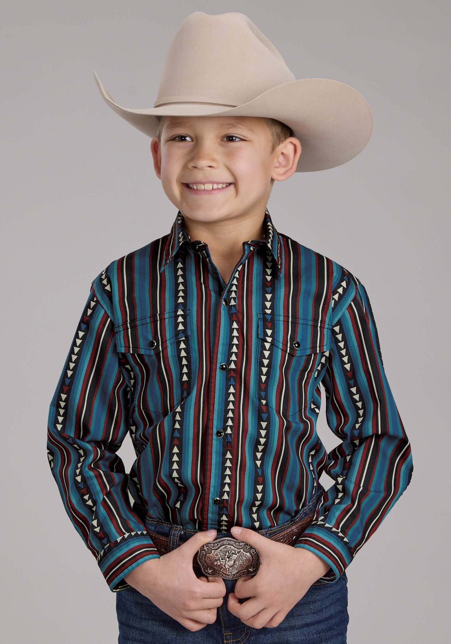 Roper Boys Vertical Stripe Long Sleeve Snap Western Shirt - Roper - Flyclothing LLC