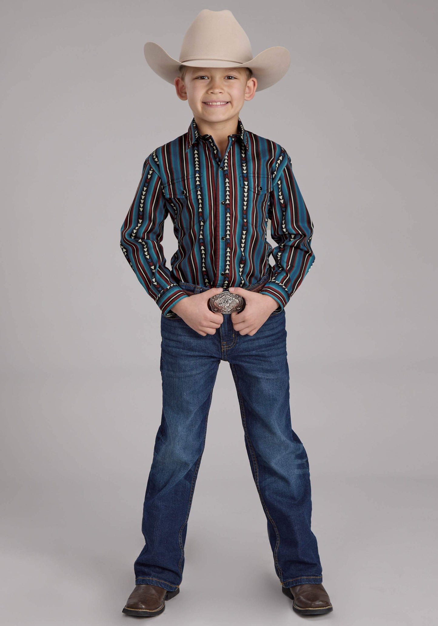 Roper Boys Vertical Stripe Long Sleeve Snap Western Shirt - Roper - Flyclothing LLC