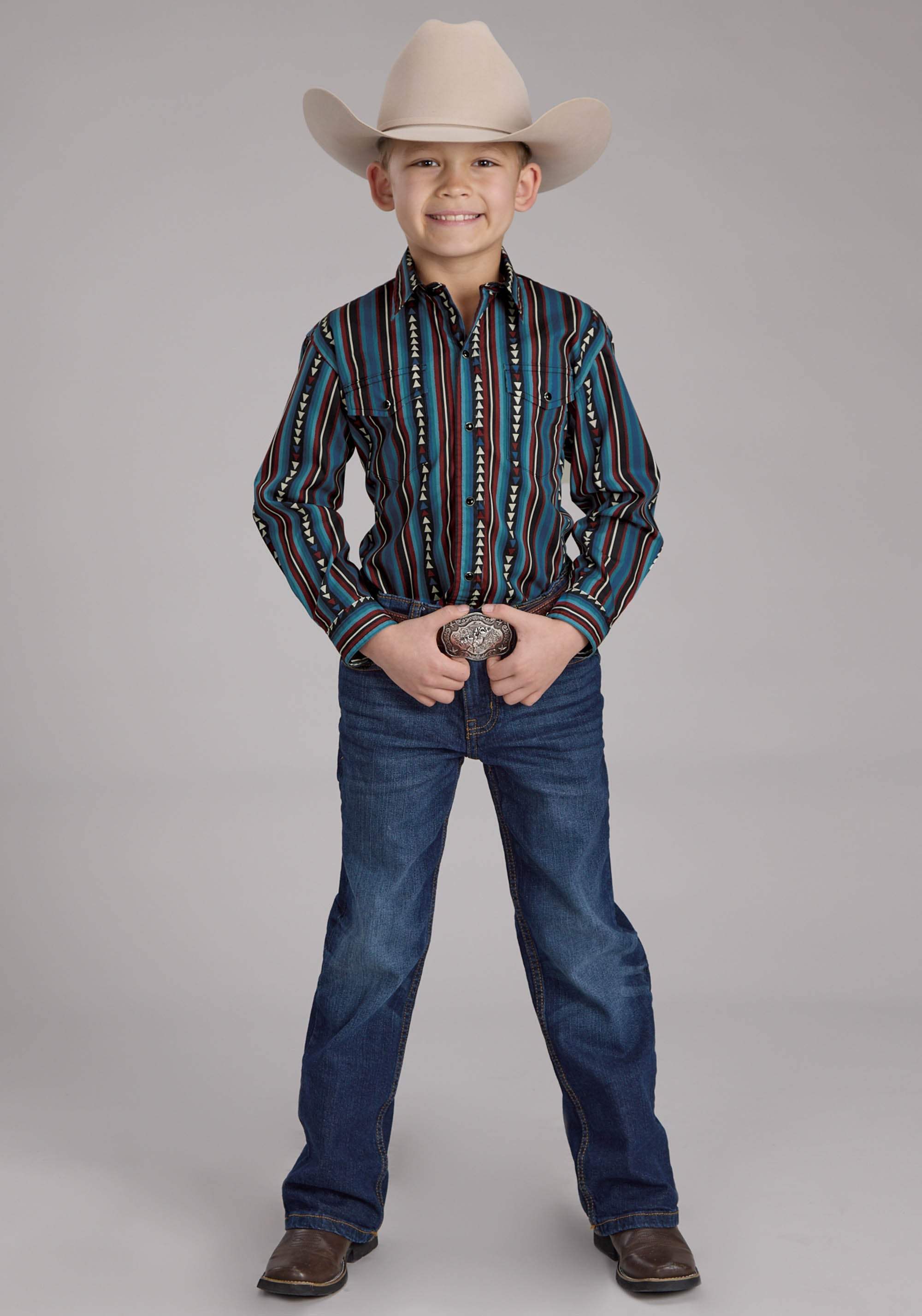 Roper Boys Vertical Stripe Long Sleeve Snap Western Shirt - Roper - Flyclothing LLC