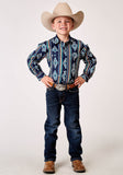 Roper Boys Long Sleeve Snap Serape Stripe Print Western Shirt - Roper