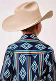 Roper Boys Long Sleeve Snap Serape Stripe Print Western Shirt - Roper
