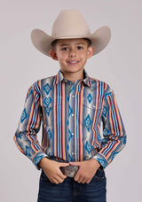 Boys Roper Ombre Stripe Long Sleeve Snap Shirt - Roper - Flyclothing LLC