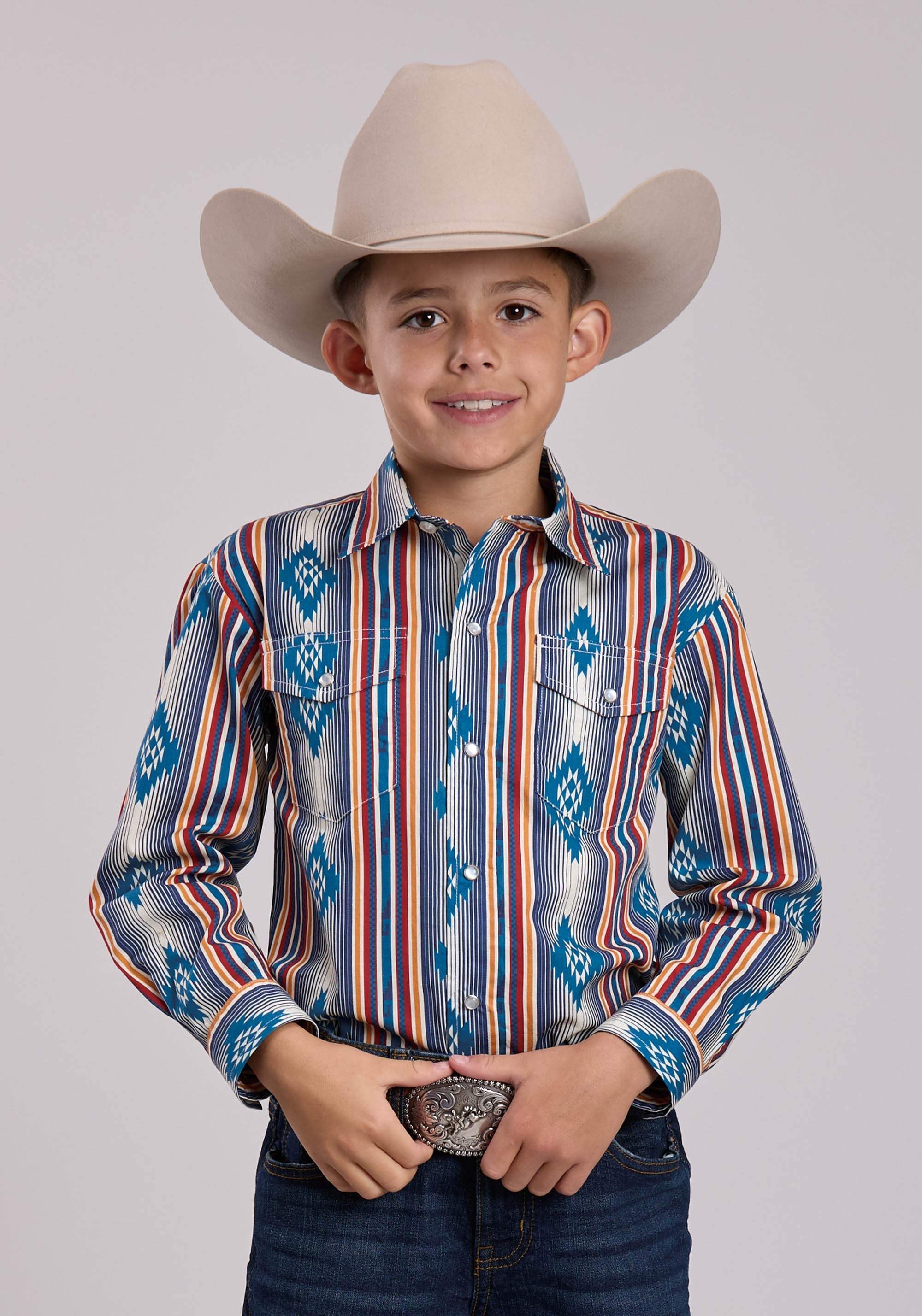 Boys Roper Ombre Stripe Long Sleeve Snap Shirt - Roper - Flyclothing LLC