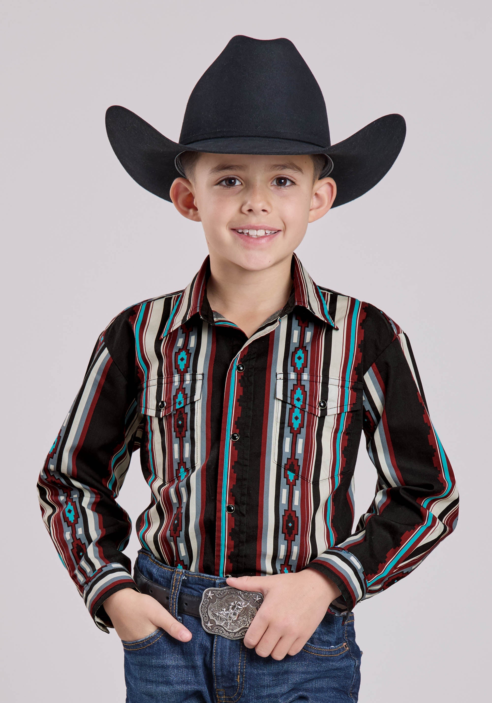 Roper Boys Long Sleeve Snap Serape Stripe Western Shirt