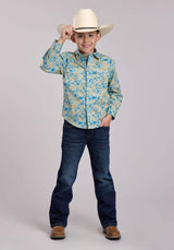 Boys Roper Hibiscus Dreams Print Long Sleeve Snap Shirt - Roper - Flyclothing LLC
