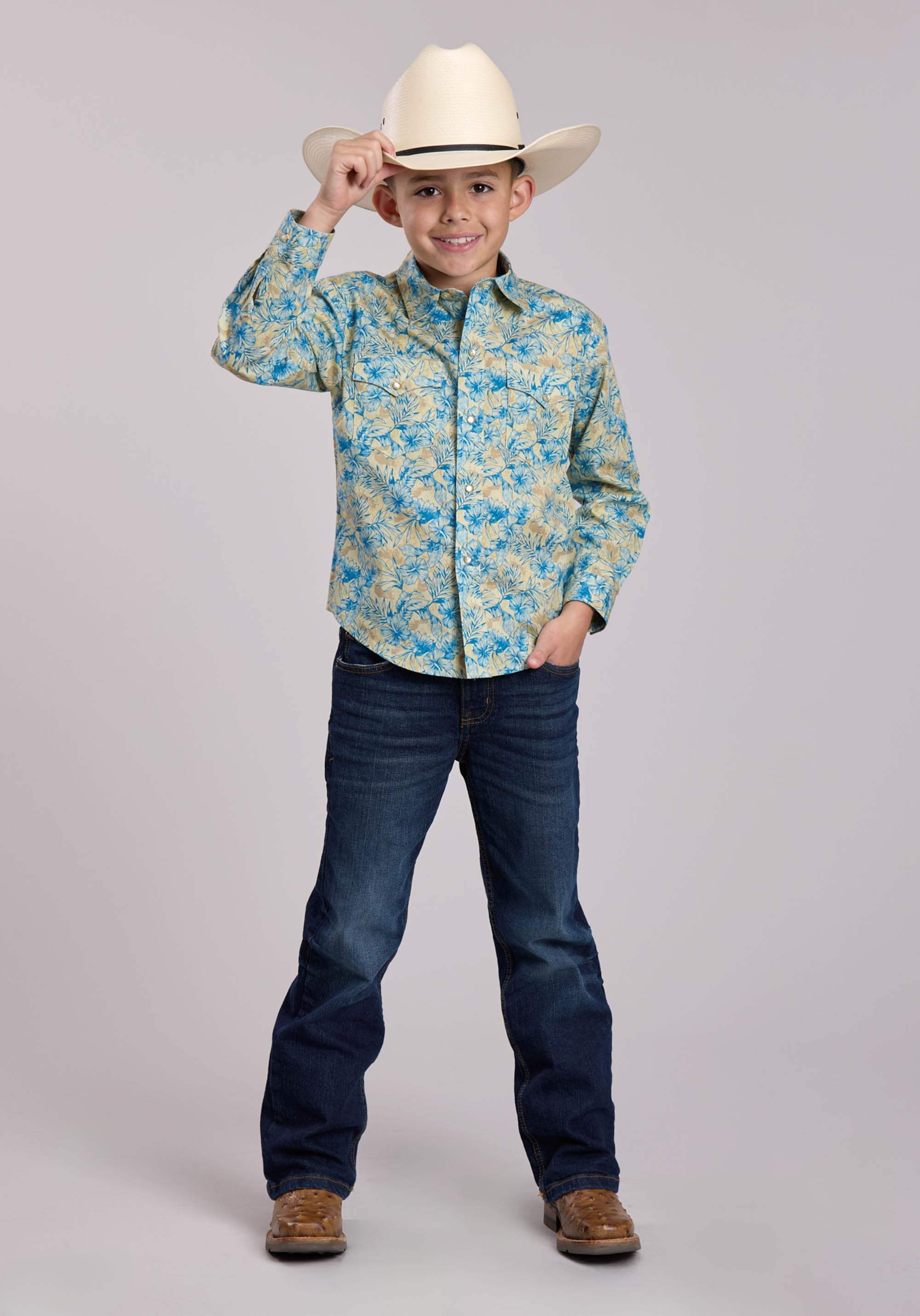 Boys Roper Hibiscus Dreams Print Long Sleeve Snap Shirt - Roper - Flyclothing LLC