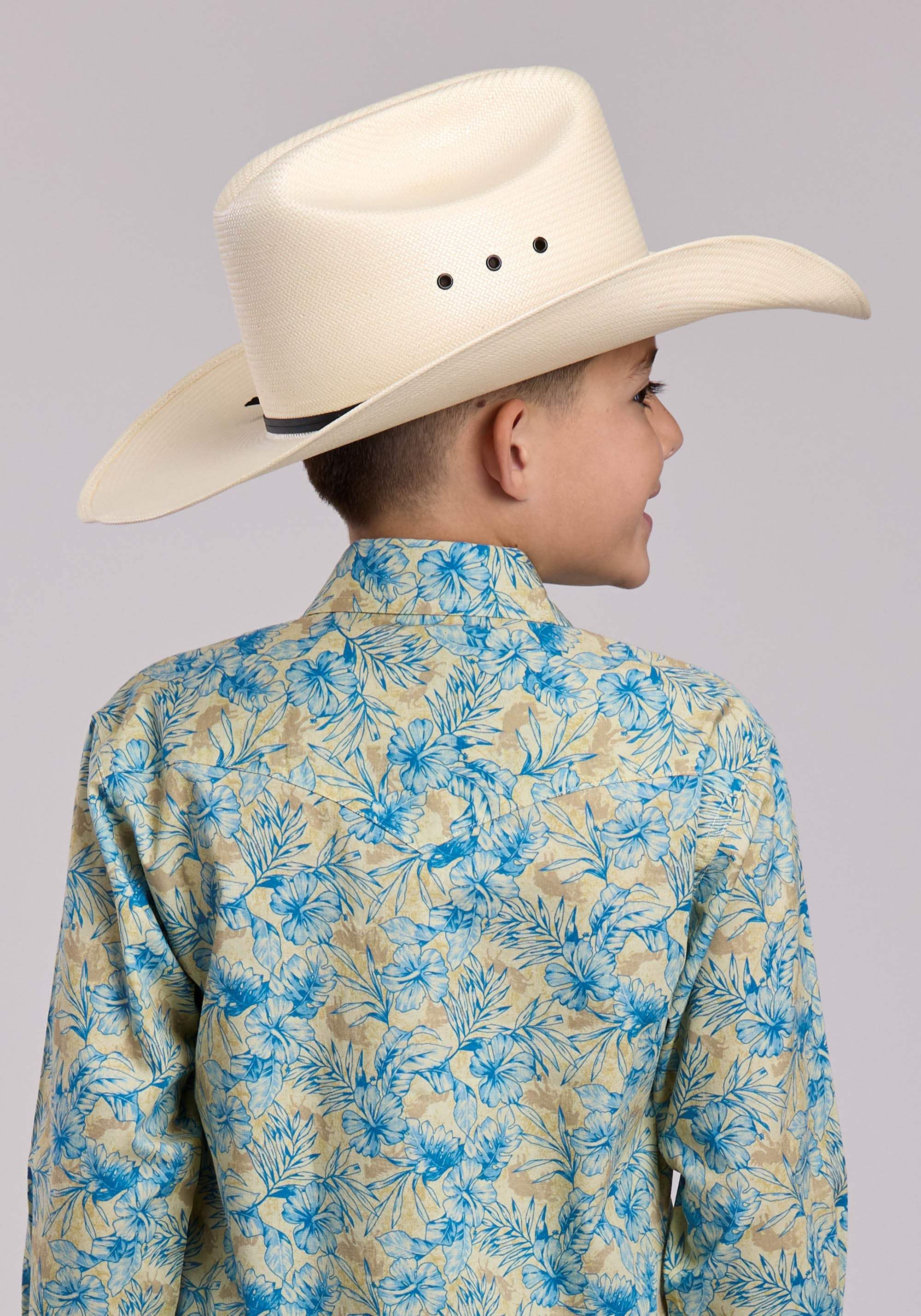 Boys Roper Hibiscus Dreams Print Long Sleeve Snap Shirt - Roper - Flyclothing LLC