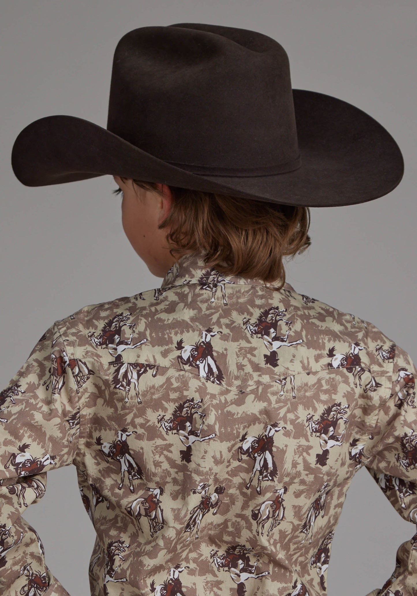 Roper Boys Brushstroke Cowboys Print Long Sleeve Snap Western Shirt