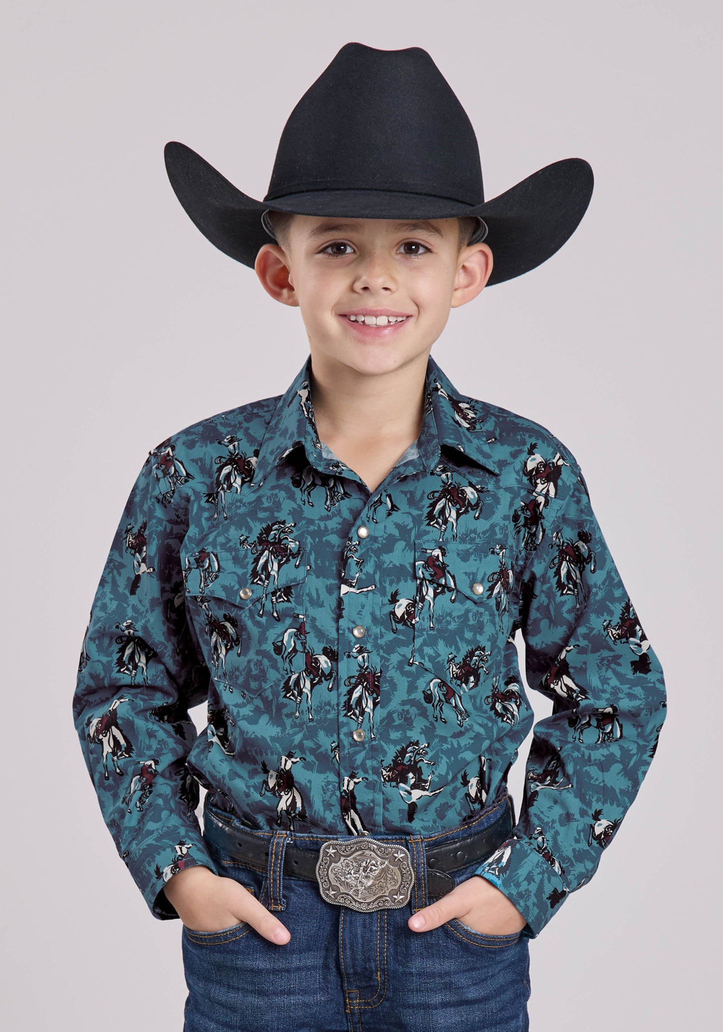 Roper Boys Long Sleeve Snap Brushstroke Cowboys Print Western Shirt