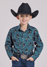 Roper Boys Long Sleeve Snap Brushstroke Cowboys Print Western Shirt