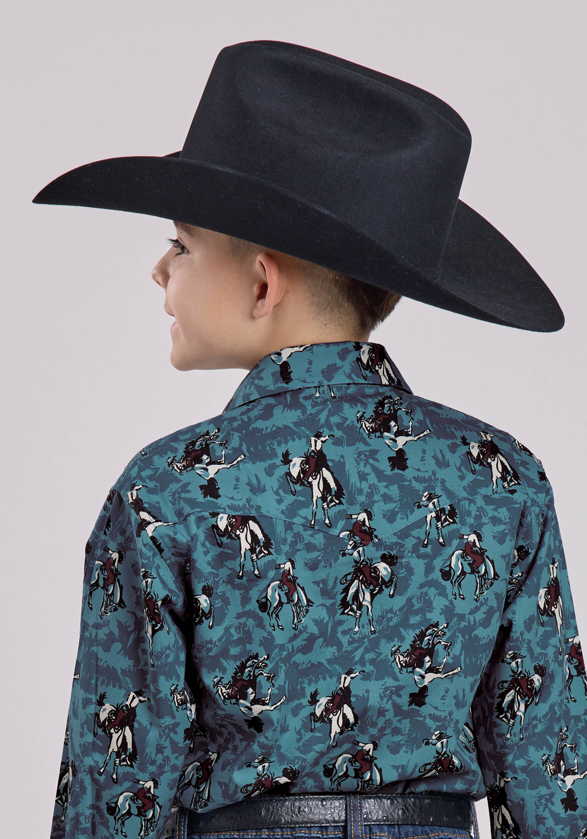 Roper Boys Long Sleeve Snap Brushstroke Cowboys Print Western Shirt