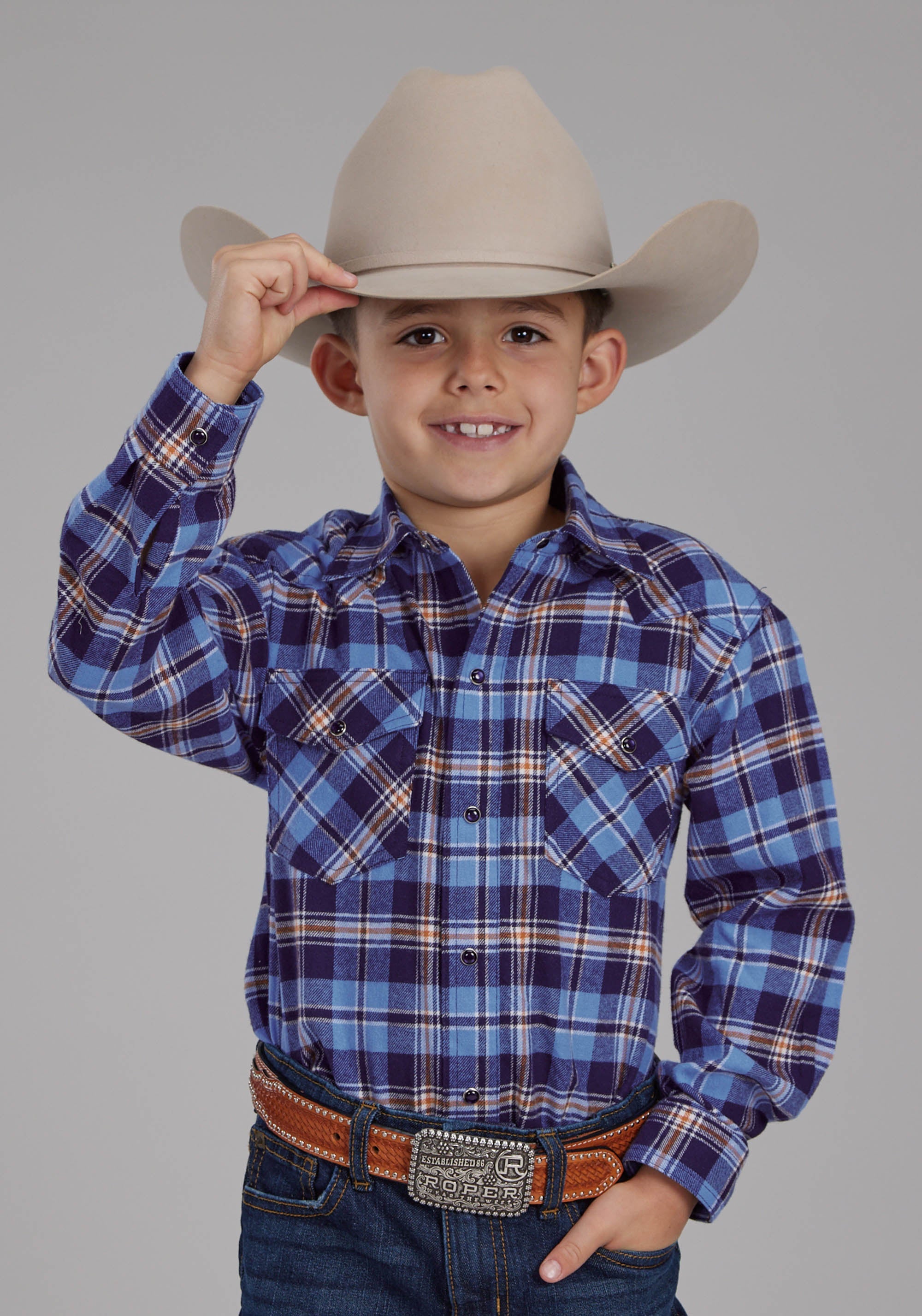 Roper Boys Unlined Flannel Shirt Long Sleeve Snap Western Shirt