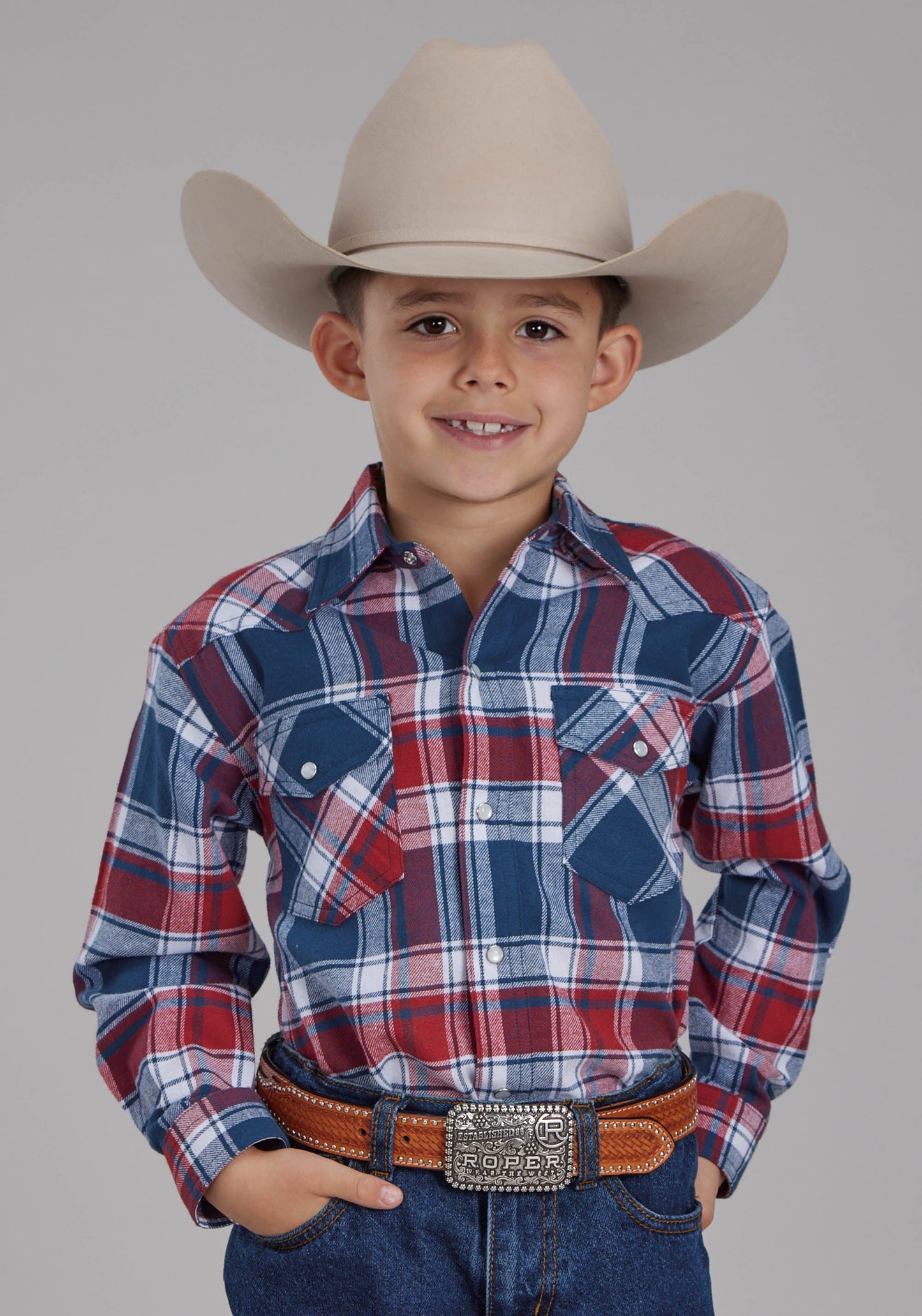 Roper Boys Unlined Flannel Shirt Long Sleeve Snap Western Shirt