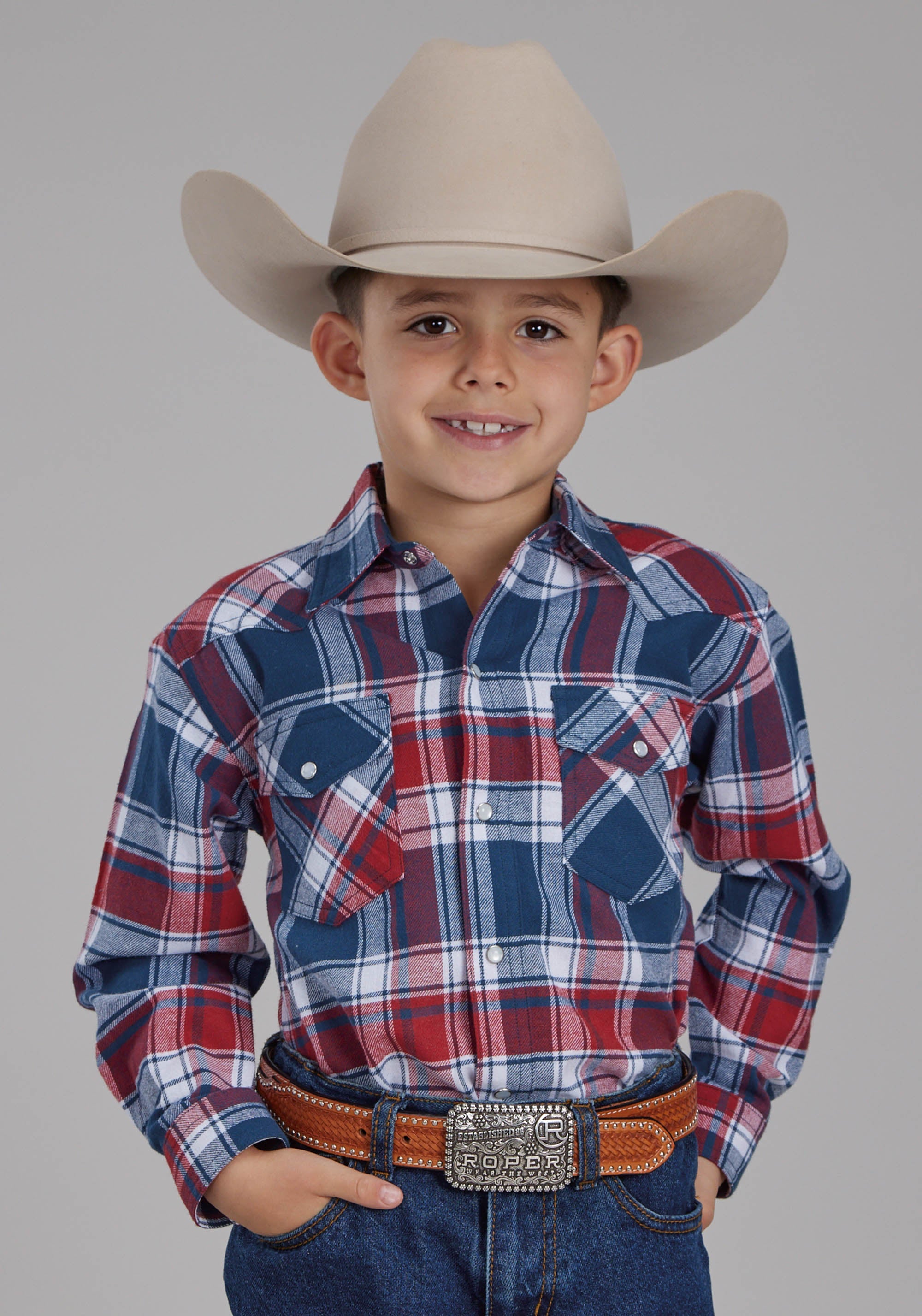 Roper Boys Unlined Flannel Shirt Long Sleeve Snap Western Shirt