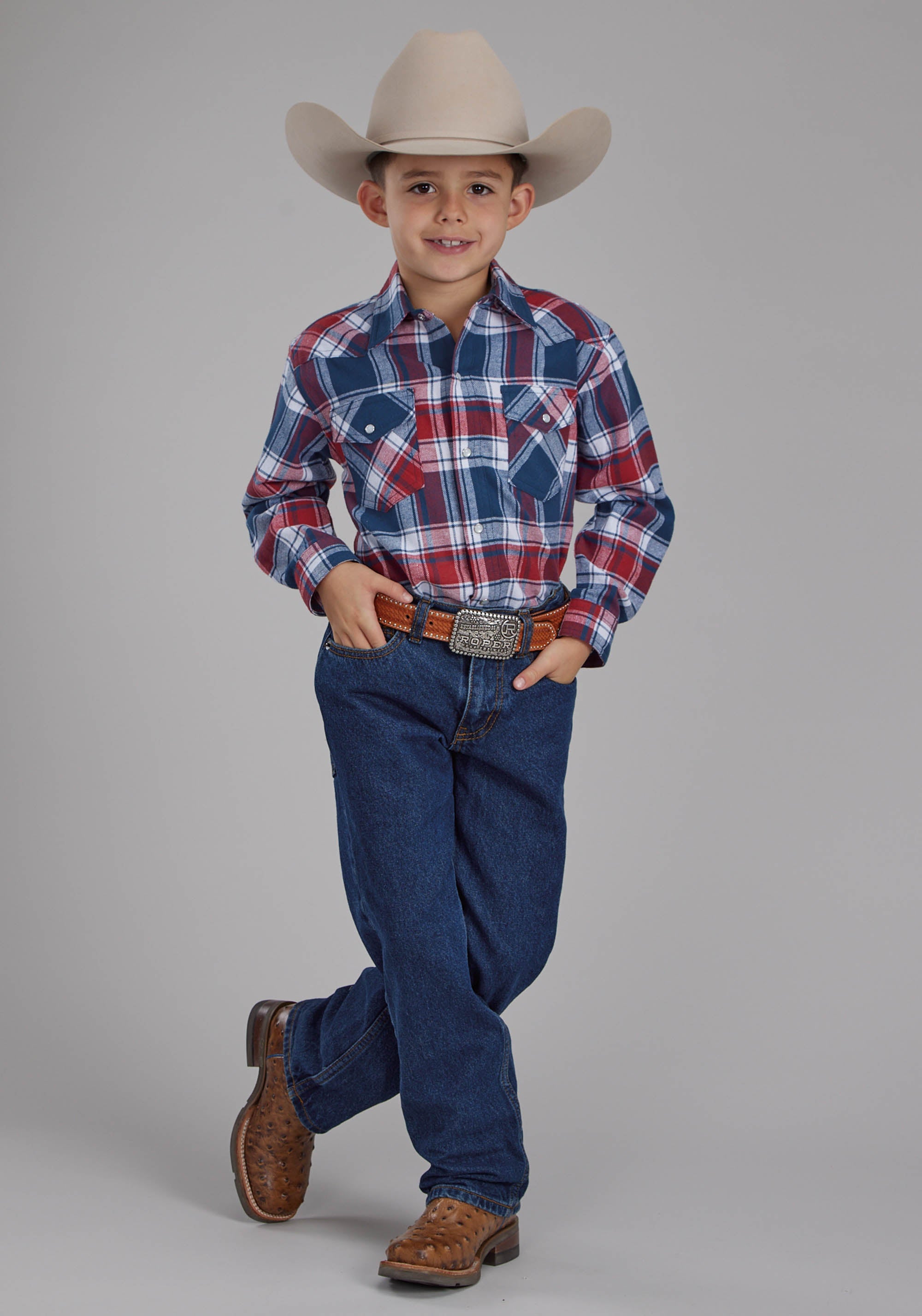 Roper Boys Unlined Flannel Shirt Long Sleeve Snap Western Shirt