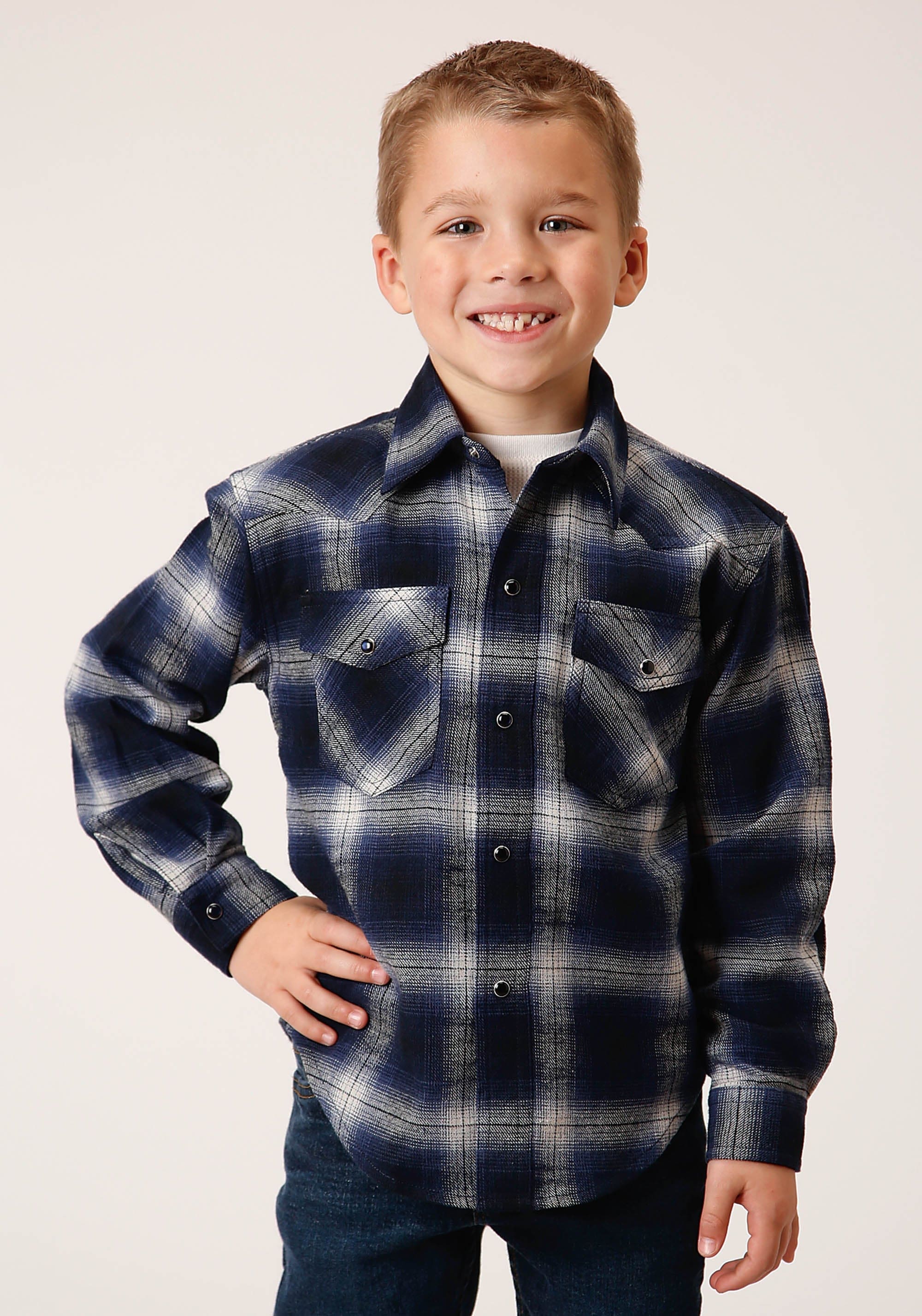 Roper Boys Long Sleeve Snap Unlined Flannel Shirts Western Shirt - Roper