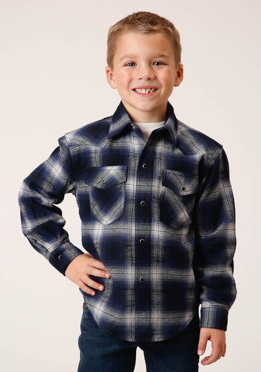 Roper Boys Long Sleeve Snap Unlined Flannel Shirts Western Shirt - Roper