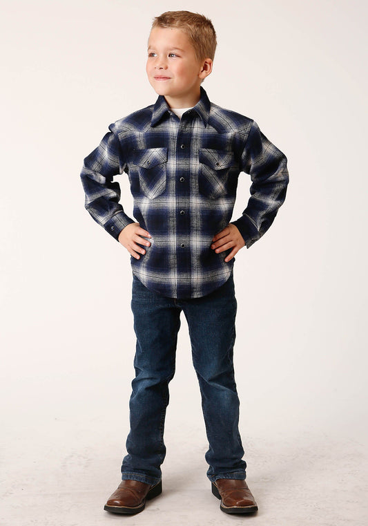 Roper Boys Long Sleeve Snap Unlined Flannel Shirts Western Shirt - Roper