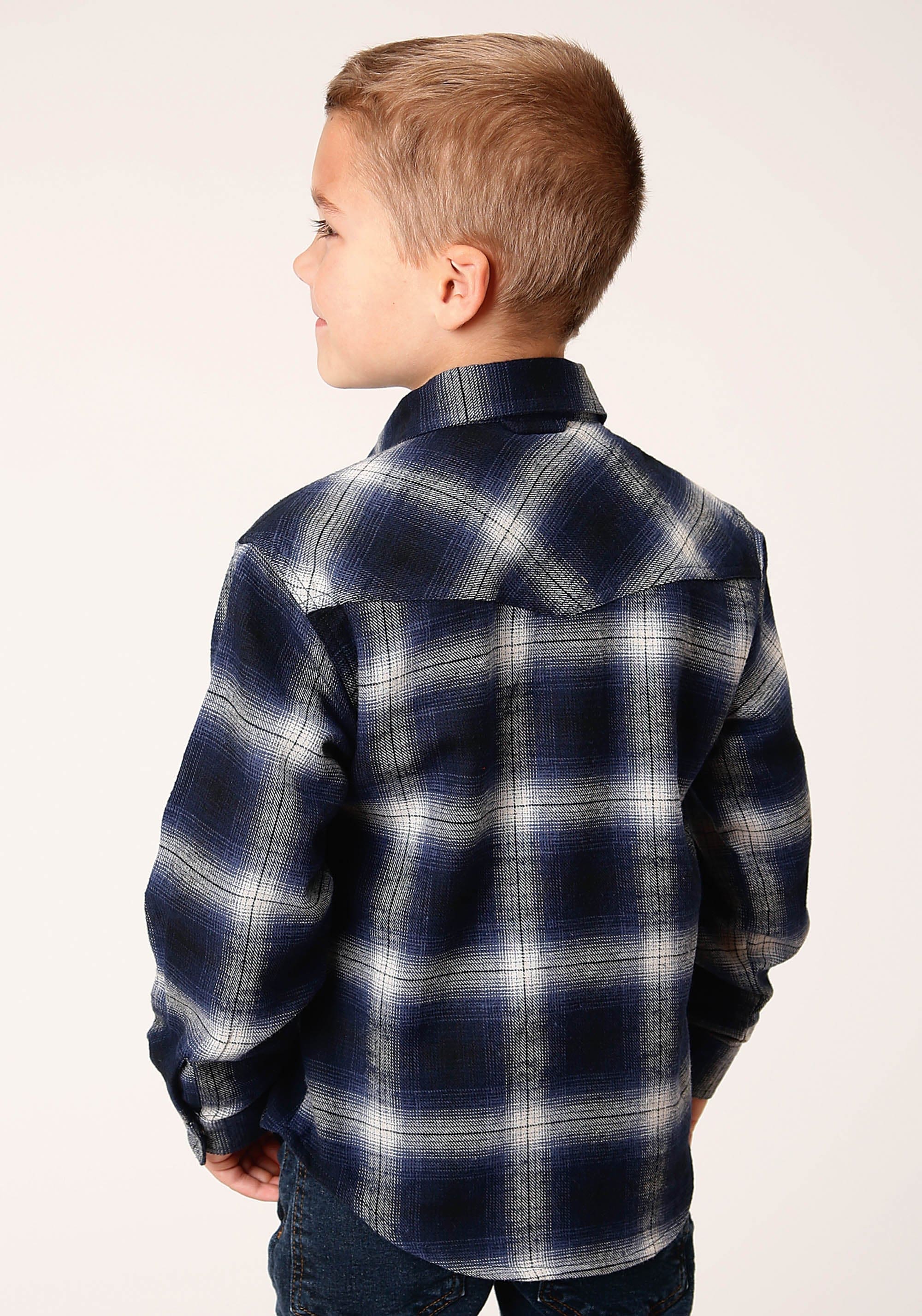 Roper Boys Long Sleeve Snap Unlined Flannel Shirts Western Shirt - Roper