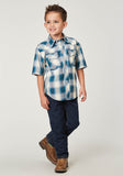 Roper Boys Short Sleeve Snap Arrow Dobby Plaid Western Shirt - Roper