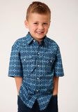 Roper Boys Short Sleeve Snap Mini Aztec Print Western Shirt - Roper