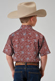 Roper Boys Short Sleeve Snap Vintage Paisley Print Western Shirt - Roper