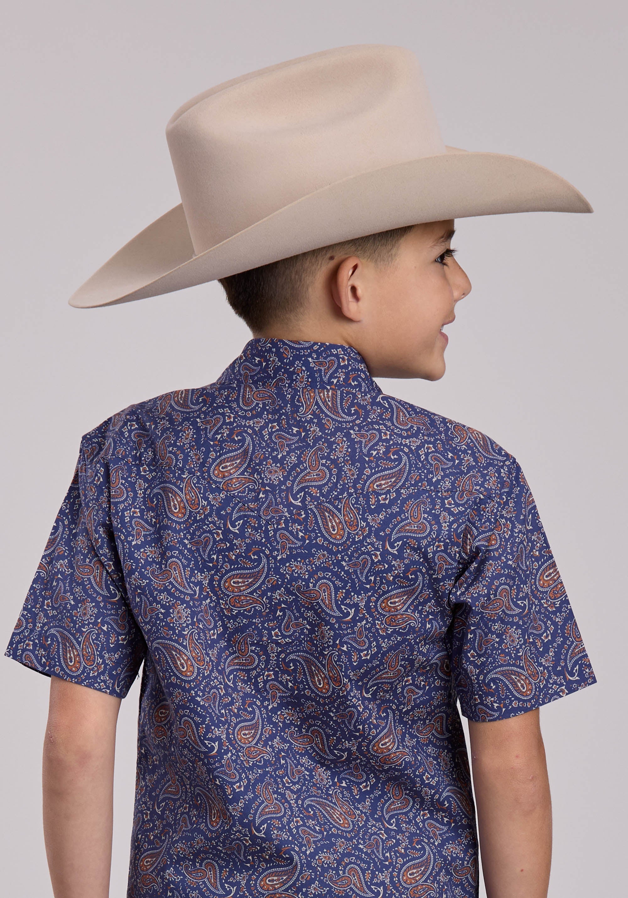 Boys Roper Vintage Paisley Print Short Sleeve Snap Shirt