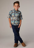 Roper Boys Short Sleeve Snap Distressed Tropical Print Western Shirt - Roper
