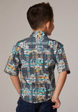Roper Boys Short Sleeve Snap Distressed Tropical Print Western Shirt - Roper