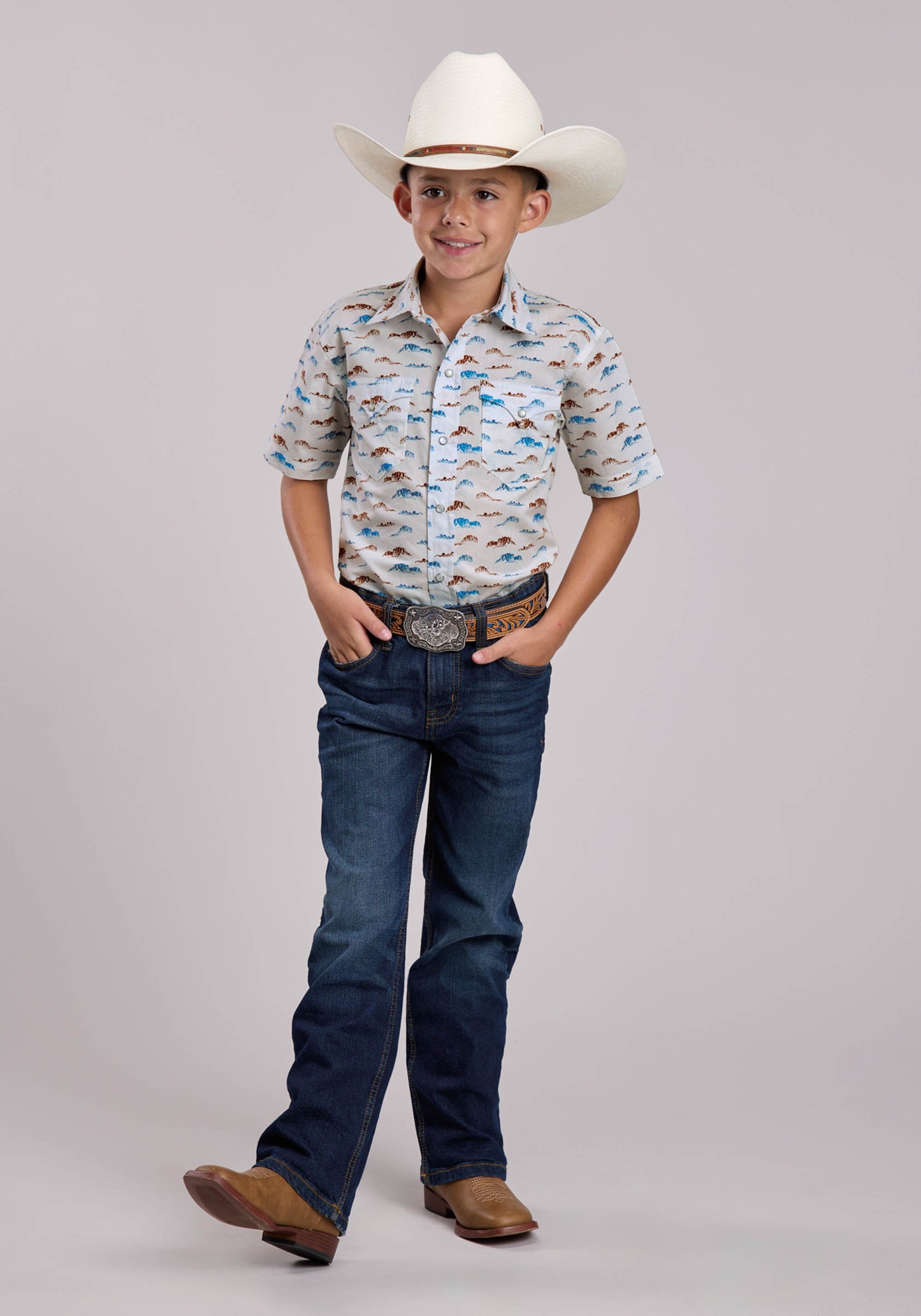 Boys Roper Mesas Print Short Sleeve Snap Shirt