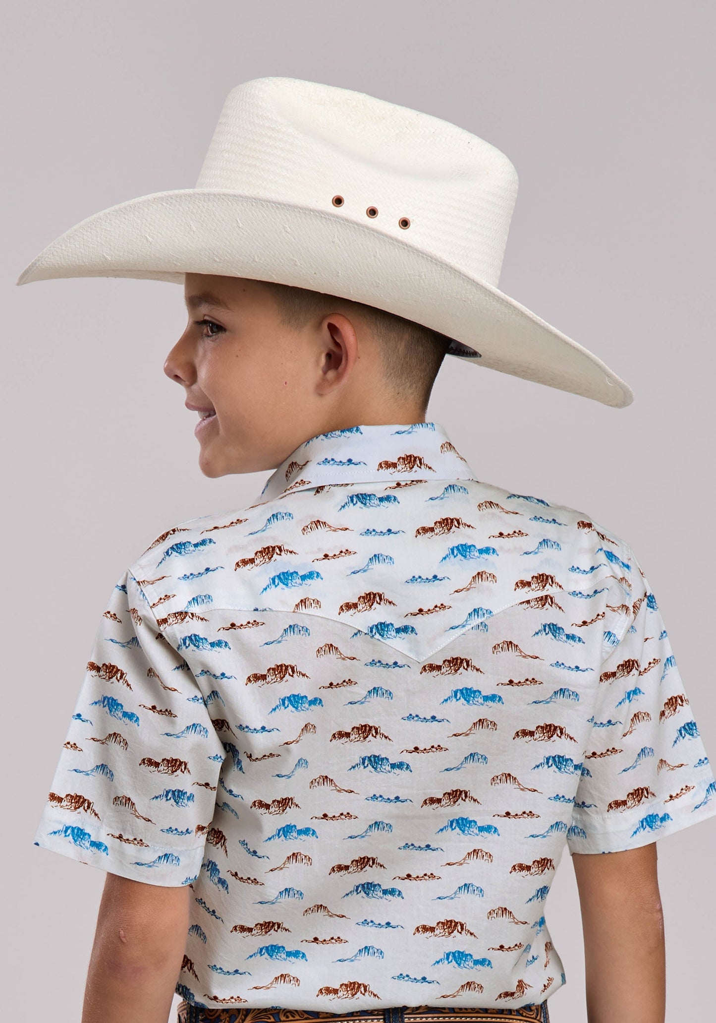 Boys Roper Mesas Print Short Sleeve Snap Shirt