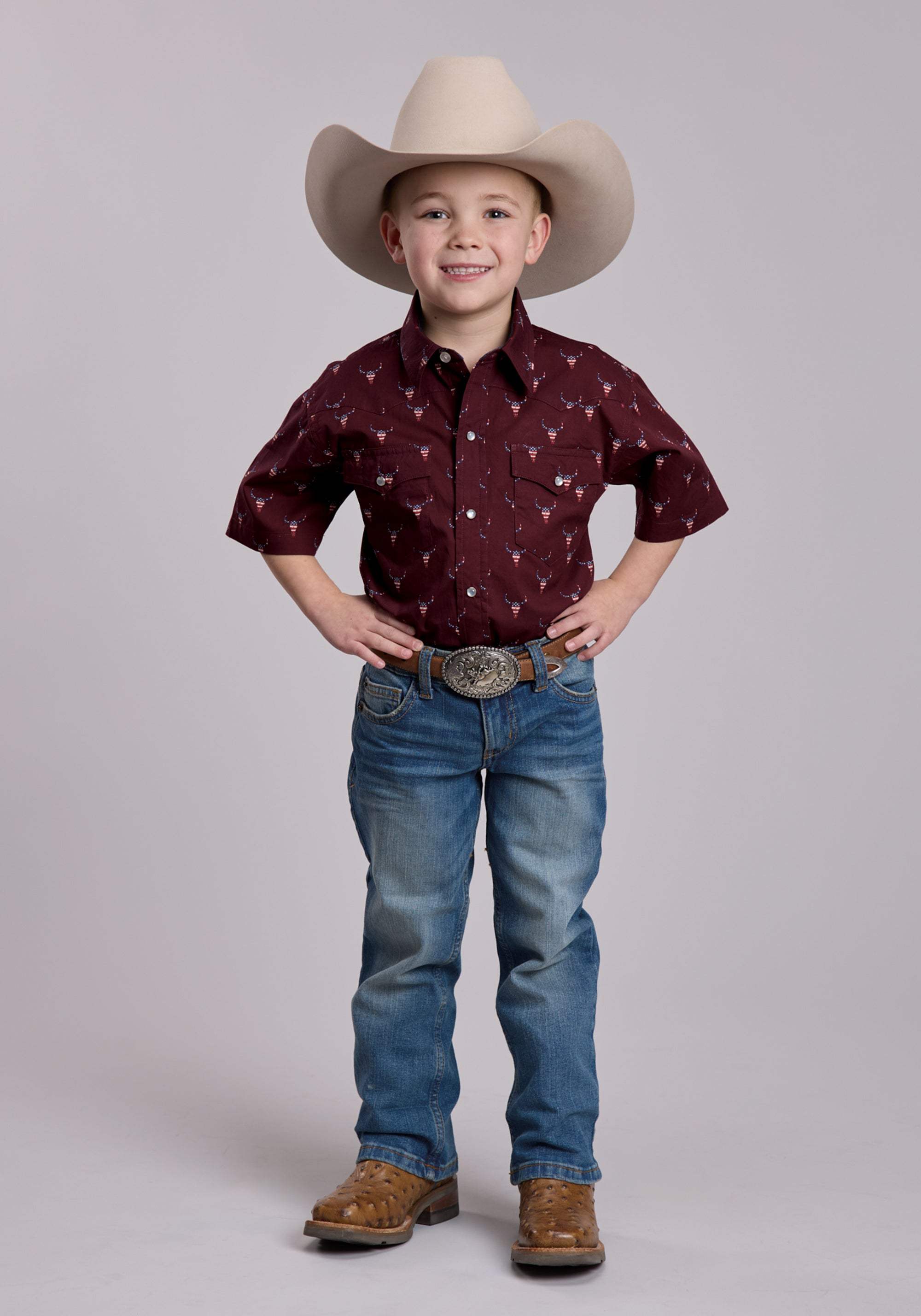 Boys Roper Skull Print Short Sleeve Snap Shirt - Roper - Flyclothing LLC