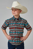 Roper Boys Short Sleeve Snap Aztec Stripe Print Western Shirt - Roper