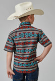 Roper Boys Short Sleeve Snap Aztec Stripe Print Western Shirt - Roper