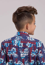 Boys Roper Distressed Tropical Aztec Print Short Sleeve Snap Shirt - Roper - Flyclothing LLC
