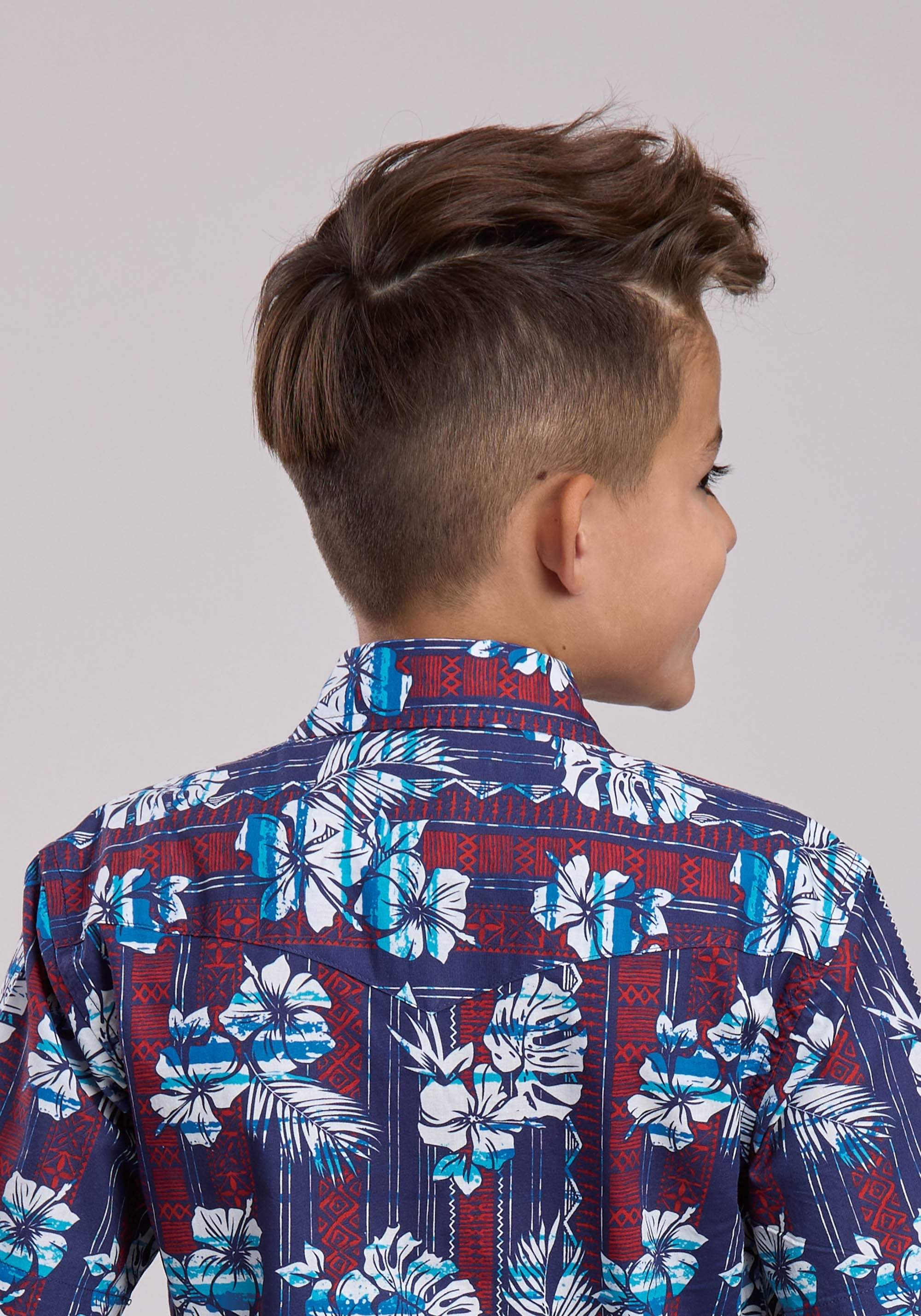 Boys Roper Distressed Tropical Aztec Print Short Sleeve Snap Shirt - Roper - Flyclothing LLC