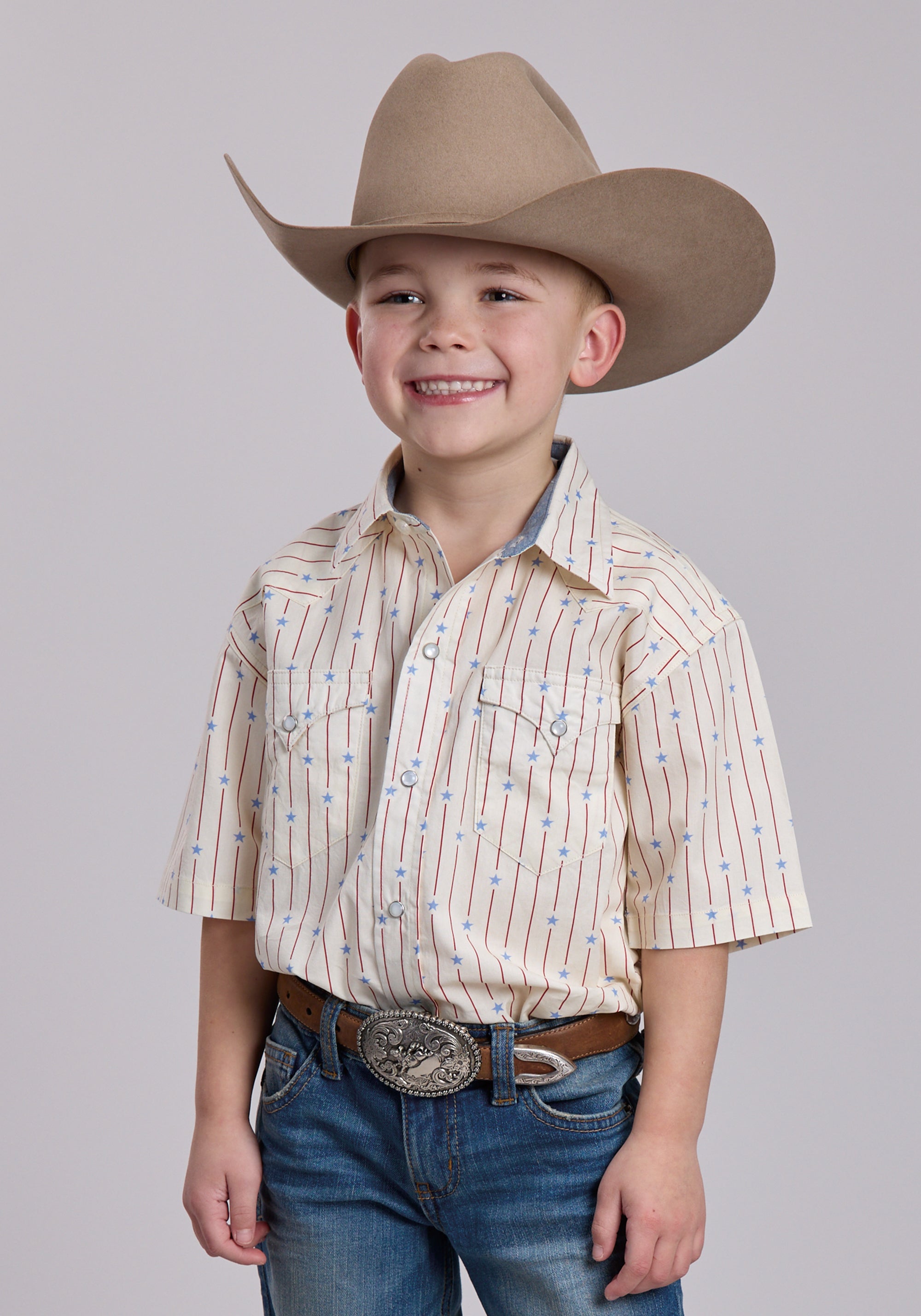 Boys Roper Stars And Stripes Print Short Sleeve Snap Shirt