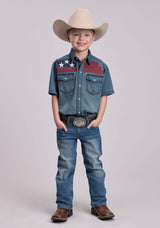 Boys Roper Medium Blue Denim Short Sleeve Snap Shirt - Roper - Flyclothing LLC