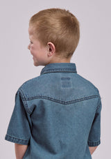 Boys Roper Medium Blue Denim Short Sleeve Snap Shirt - Roper - Flyclothing LLC