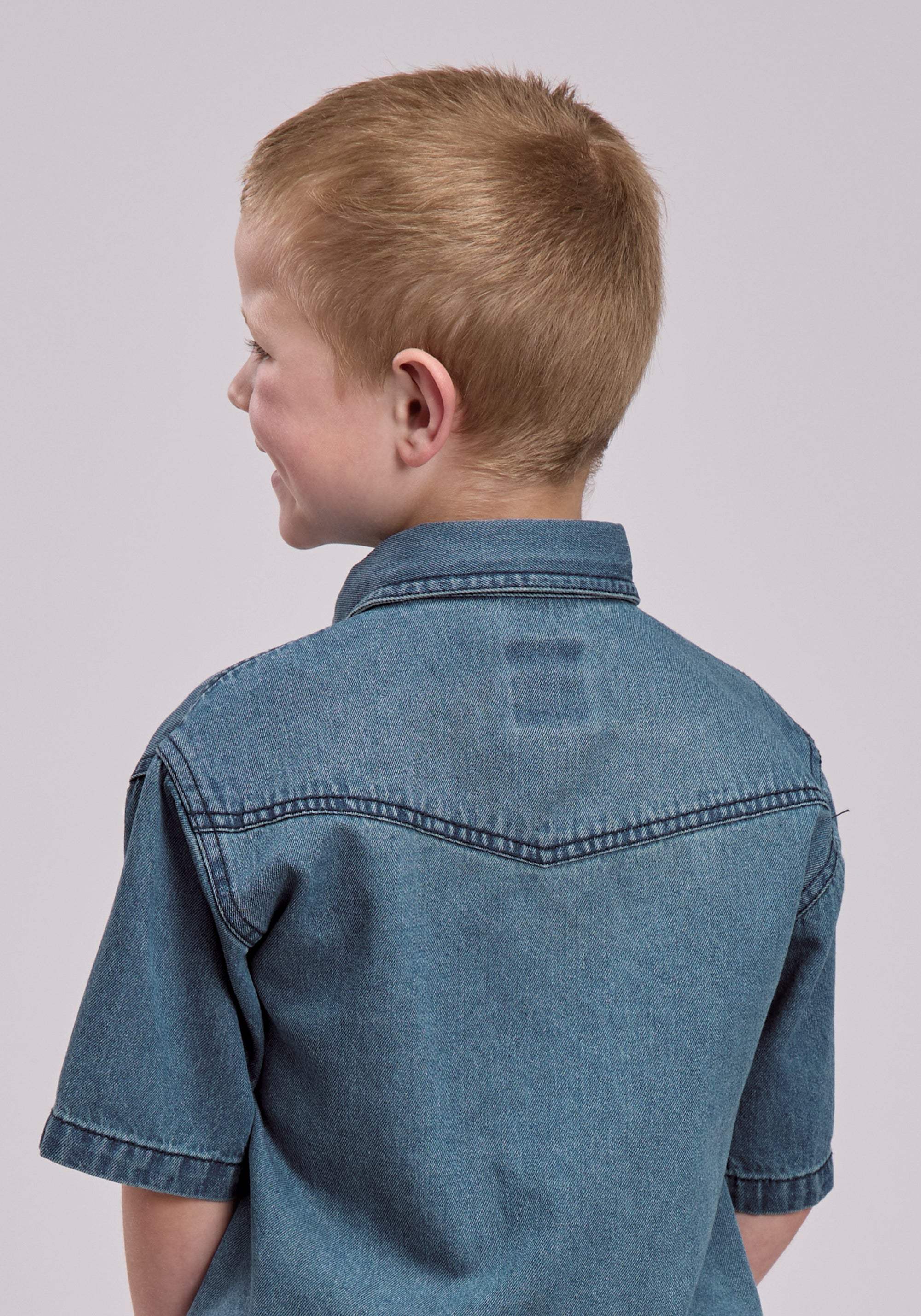 Boys Roper Medium Blue Denim Short Sleeve Snap Shirt - Roper - Flyclothing LLC