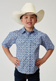 Roper Boys Short Sleeve Snap Blue Skies Tie Print Western Shirt - Roper