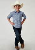 Roper Boys Short Sleeve Snap Blue Skies Tie Print Western Shirt - Roper