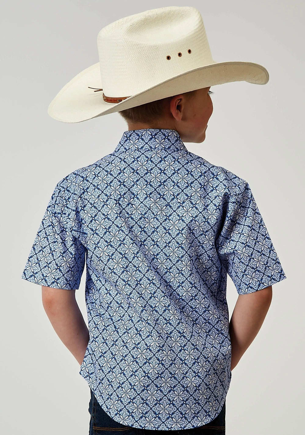 Roper Boys Short Sleeve Snap Blue Skies Tie Print Western Shirt - Roper - Flyclothing LLC