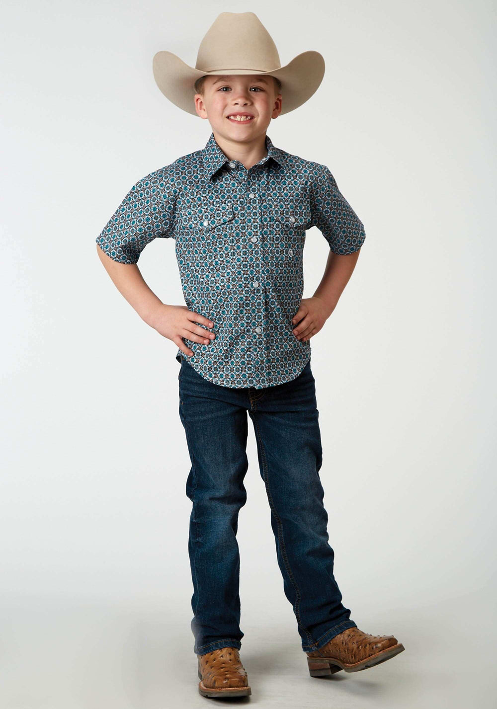 Roper Boys Short Sleeve Snap Frontier Foulard Western Shirt - Roper - Flyclothing LLC
