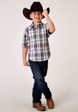 Roper Boys Short Sleeve Snap Gray Cloud Plaid Western Shirt - Roper