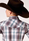 Roper Boys Short Sleeve Snap Gray Cloud Plaid Western Shirt - Roper