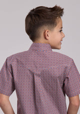 Boys Roper Red Tile Foulard Short Sleeve Button Shirt
